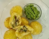 A picture of step 5 of (Shivratri) Green stuffed pattice.