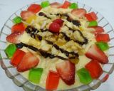 A picture of step 5 of 3 layered~Custard Fruit trifle.