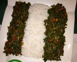 A picture of step 7 of Nigerian rice & greenish sauce.
