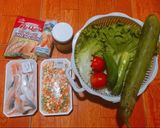 Hình bước làm 1 của món Cơm 1 người #3 - Vây cá Hồi chiên muối ớt + Canh mướp + Salad Thập cẩm