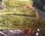A picture of step 4 of Karela Bharta / karlyache Bharit / bitterguord bharta.