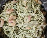 A picture of step 3 of Spaghetti with Zucchini, Basil, Pistachio Pesto, and Shrimp.