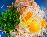 A picture of step 1 of Taro Pork and Egg Spring Rolls.