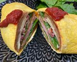 A picture of step 6 of Omu Sandwich (Sandwich wrapped with egg fry).