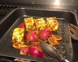 A picture of step 3 of Basil Paneer Tikka Masala and mint yoghurt.