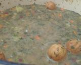 A picture of step 4 of Persian-inspired herby soup (ghorme sabzi).
