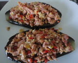 Foto del paso 6 de la receta: Berenjenas rellenas de carne picada de pollo