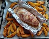 Bacon-ös gombás sertésszűz vele sült krumplival recept fázis 5 fotója