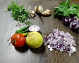 A picture of step 1 of Zesty celery tomato ginger Salsa: A fresh Desi - style garden salsa.