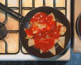 A picture of step 7 of Chilaquiles with Red Sauce.
