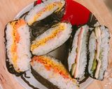 A picture of step 8 of Onigirazu (Sandwich style Japanese Rice ball).