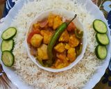 A picture of step 7 of Chicken jalfrezi with boiled Rice 🍚.
