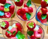 A picture of step 2 of Fruit salad with watermelon, melon, and strawberries.