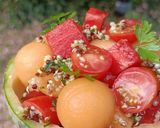 Une image de l'étape 5 de 🍈Salade de melon pastèque quinoa pêche tomate.