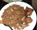 A picture of step 16 of Pilau njeri with fried chicken.