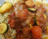 A picture of step 4 of My Quick smoked Sausage & Veg in a BBQ sauce.💚.