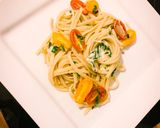 A picture of step 4 of Yellow fin tuna with chilli & mozzarella linguini.