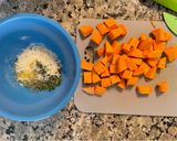 A picture of step 1 of Parmesan and herb sweet potatoes.