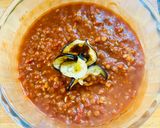A picture of step 6 of Moussaka with red lentils.