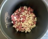 A picture of step 3 of Pork Takikomigohan with Chinese Five Spice.