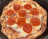 A picture of step 4 of Cast Iron Skillet Pepperoni Onion Pizza.