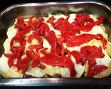Foto del paso 7 de la receta: Montadito de bacalao congelado, patatas y pimientos de Piquillo al horno