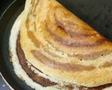 A picture of step 4 of Masala Dosa, sambar, coconut, dhania chutney.