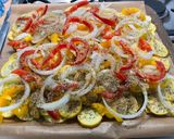 Une image de l'étape 13 de Gratin de courgettes jaunes et poivrons bicolores au jambon, mozzarella et crème de parmesan.