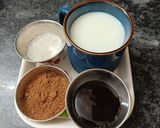 A picture of step 1 of Hershey's chocolate and cocoa thick shake.