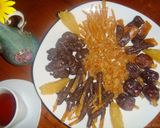 A picture of step 14 of Orange peels- dates and raisins chocolate candy.