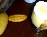 A picture of step 4 of Mango milk shake with chocolate and nuts.