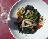 A picture of step 5 of Black ink squid pasta.