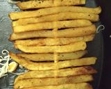 A picture of step 1 of French fries pizza.