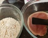 A picture of step 6 of Pork Steaks covered in a linseed,pumpkin seeds 😁.
