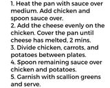 A picture of step 6 of CHEESY MUSHROOM CHICKEN with mashed potatoes & roasted carrots.