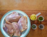 A picture of step 1 of Mustard Chicken Thighs with Bell Pepper and Mushroom Side.