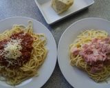 Foto del paso 6 de la receta: Fideos con salsas: Boloñesa y jamón crema