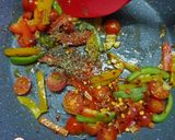 A picture of step 5 of Paneer steak with cherry tomato rice.