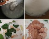 A picture of step 2 of Tom Kha Gai (Chicken Coconut Soup) 🐔🌶🍅🌿.