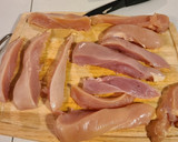 A picture of step 4 of Mojos "Catnip" special Panko crusted chicky strips.