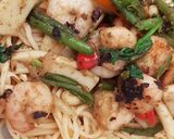 A picture of step 4 of My Garlic Stir fry King prawns & chopped Squid & Noodles.