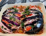 Une image de l'étape 13 de Éventails d'aubergine italienne aux deux jambons, tomates et girolles.