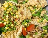 A picture of step 1 of Green Veggie Maggi with Sweet and Savory Salsa.