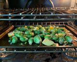A picture of step 3 of Sweet and’ Spicy Crispy Brussel Sprouts.