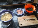 Spaguettis con gambas y espinacas