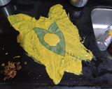 A picture of step 5 of Aloo Vadi or Patra.