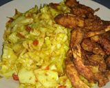 A picture of step 4 of Fried Crispy prawns/shrimps paired with tasty stir fried cabbage.
