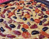 Pas rețetă Focaccia-floare cu cartof dulce, măsline, carne afumată și roșii cherry 6 fotografie