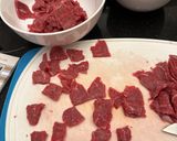A picture of step 1 of Mongolian Beef.