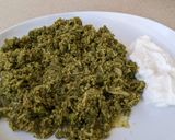 A picture of step 5 of Paalak rice.